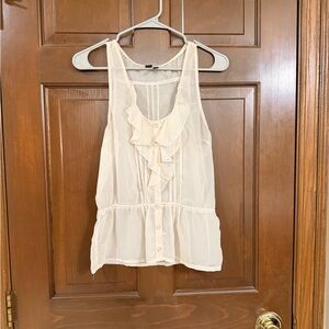 Anthropologie Cream Ruffle Button-Down Blouse